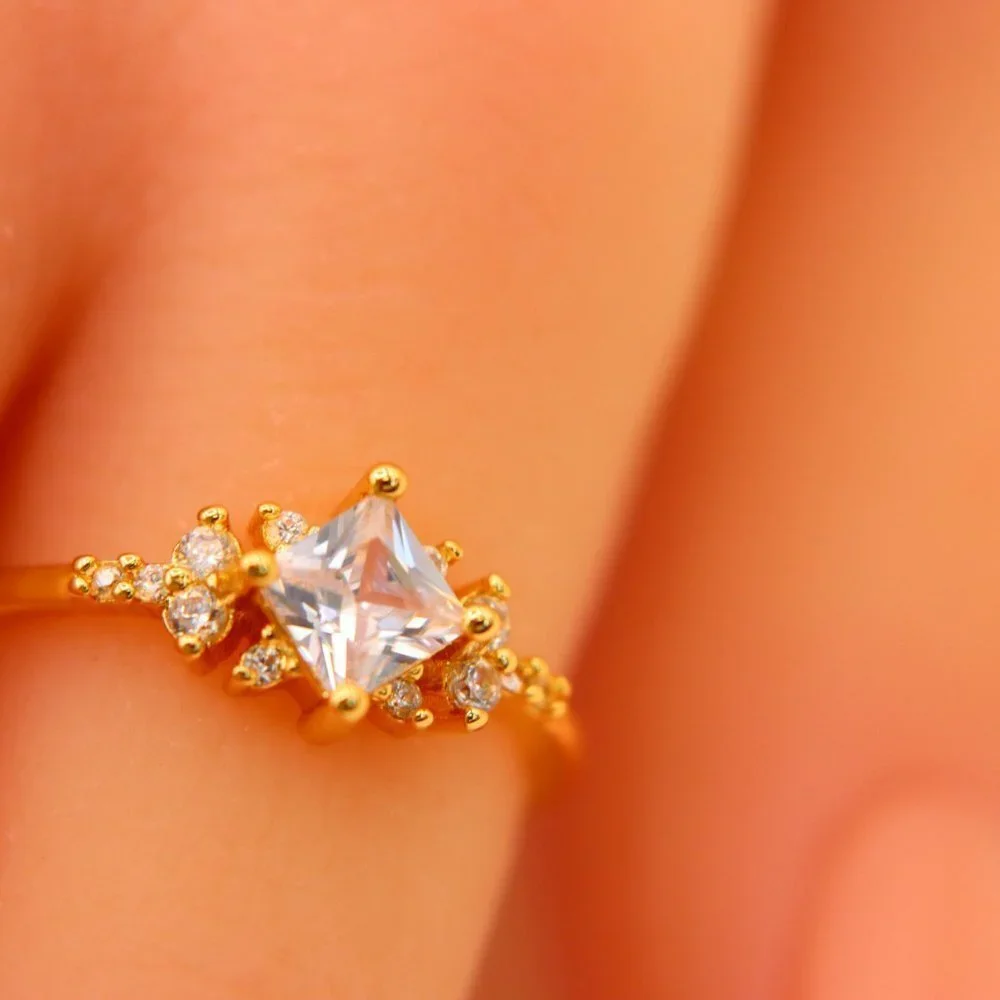 Noble Square Flower Gold Plated Princess Ring for Women, EVGCM074-6